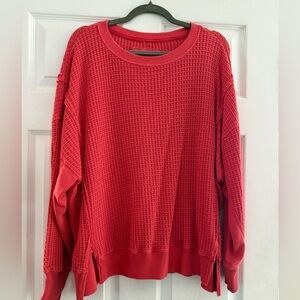 aerie Red Waffle-Knit Crewneck Sweater
